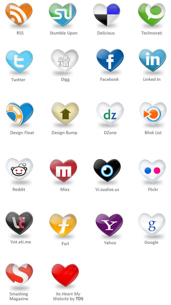 Hearts social media icons