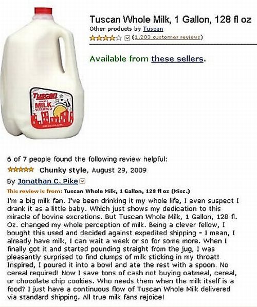 Spoof Amazon review for milk